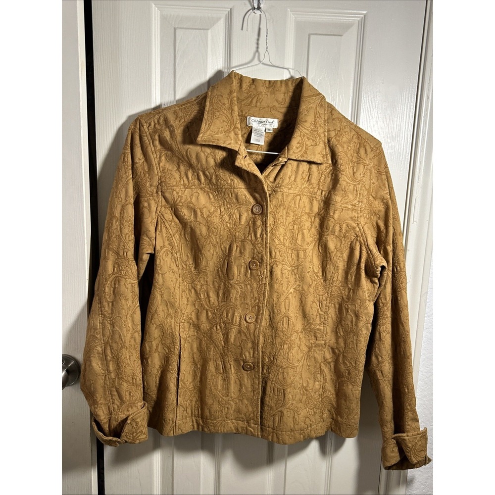 Coldwater Creek‎ Womens Brown Cotton Stretch Embroidered Jacket Size XL